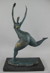 Casa Padrino scultura decorativa in bronzo di lusso ballerina turchese / oro / nero 35 x 15 x A. 48 cm - Figura decorativa astratta in bronzo con base in marmo - Accessori decorativi di lusso