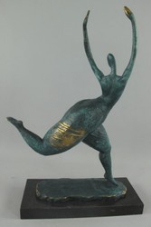 Casa Padrino scultura decorativa in bronzo di lusso ballerina turchese / oro / nero 35 x 15 x A. 48 cm - Figura decorativa astratta in bronzo con base in marmo - Accessori decorativi di lusso