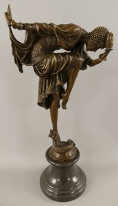 Casa Padrino figure décorative de luxe danseuse bronze / noir 13 x 21 x H. 44 cm - Sculpture décorative en bronze avec socle en marbre - Accessoires décoration de luxe - Décoration de bureau