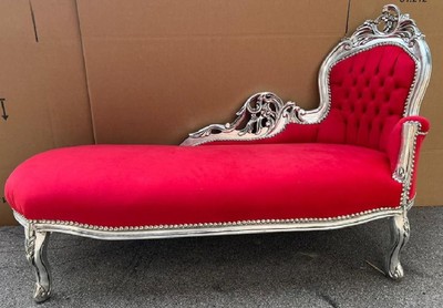 Casa Padrino chaise longue baroque côté droit rouge / argent - Recamier en bois massif fait main - Meuble de salon baroque - Noble & Magnifique