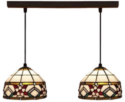 Casa Padrino luxury Tiffany double hanging lamp flowers multicolored 50 x 20 x H. 130 cm - Tiffany hanging lamp with handmade glass lampshades - Luxury Tiffany Lights