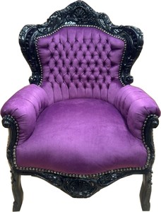 Casa Padrino sillón barroco de terciopelo púrpura / negro - Sillón de salón de madera maciza hecho a mano - Sillón de salón de estilo antiguo - Muebles de salón estilo barroco - Muebles barrocos Casa Padrino sillón barroco de terciopelo púrpura / negro - Sillón de salón de madera maciza hecho a mano - Sillón de salón de estilo antiguo - Muebles de salón estilo barroco - Muebles barrocos