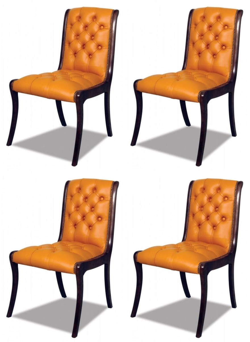 Casa Padrino ensemble de 4 chaises de salle à manger de luxe en cuir Chesterfield orange / marron foncé 50 x 47 x H. 95 cm - Chaises de cuisine en cuir - Meubles Chesterfield en Cuir de Luxe Casa Padrino ensemble de 4 chaises de salle à manger de luxe en cuir Chesterfield orange / marron foncé 50 x 47 x H. 95 cm - Chaises de cuisine en cuir - Meubles Chesterfield en Cuir de Luxe