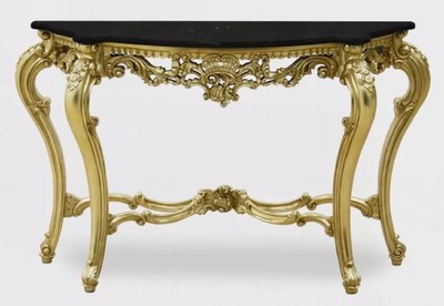Casa Padrino console baroque de luxe or / noir - Console fait main en bois massif avec plateau en marbre - Meuble de salon de luxe de style baroque - Meuble baroque - Ameublement baroque