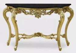 Casa Padrino console baroque de luxe or / noir - Console fait main en bois massif avec plateau en marbre - Meuble de salon de luxe de style baroque - Meuble baroque - Ameublement baroque