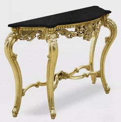 Casa Padrino console baroque de luxe or / noir - Console fait main en bois massif avec plateau en marbre - Meuble de salon de luxe de style baroque - Meuble baroque - Ameublement baroque
