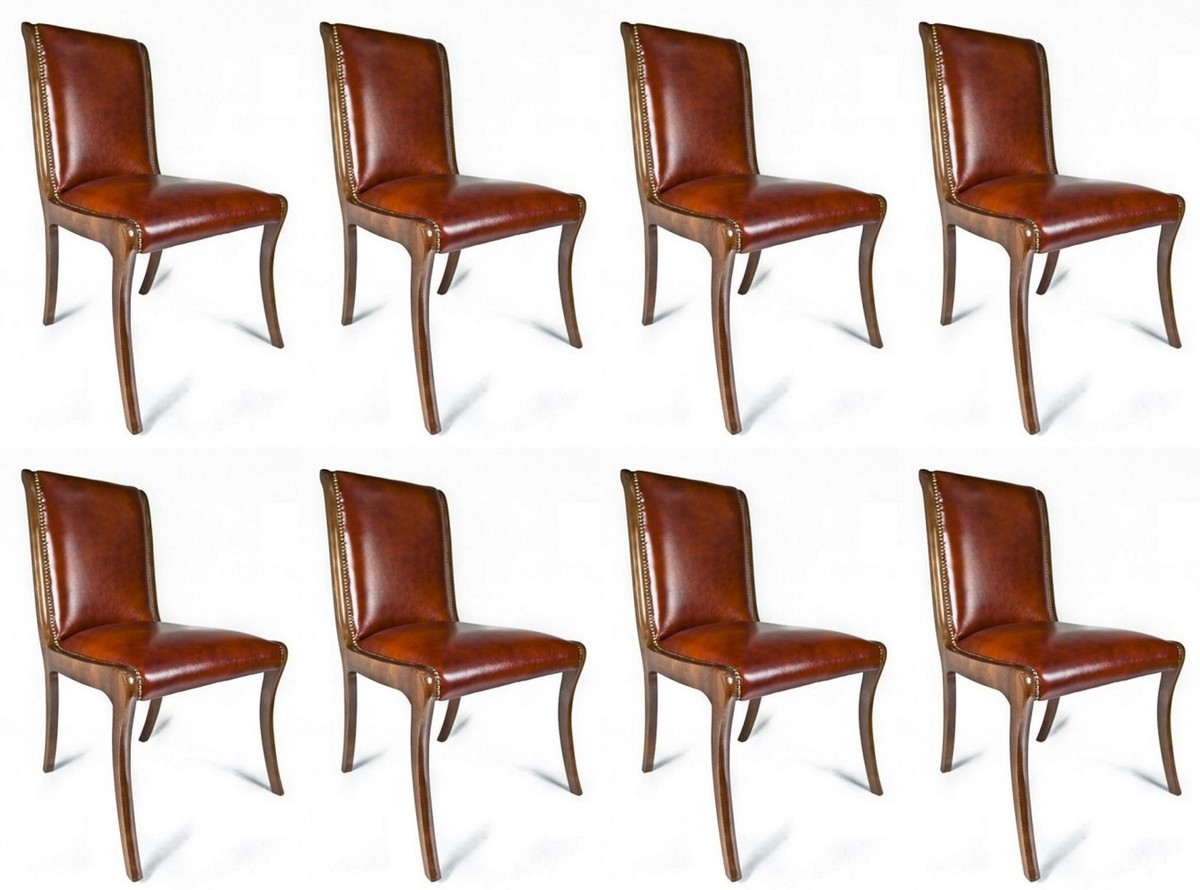 Casa Padrino ensemble de 8 chaises de salle à manger en cuir de luxe marron 50 x 47 x H. 95 cm - Chaises de cuisine en cuir véritable - Meubles en cuir véritable - Meubles de luxe Casa Padrino ensemble de 8 chaises de salle à manger en cuir de luxe marron 50 x 47 x H. 95 cm - Chaises de cuisine en cuir véritable - Meubles en cuir véritable - Meubles de luxe