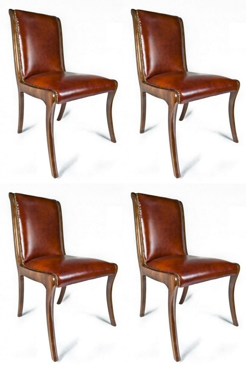 Casa Padrino conjunto de 4 sillas de comedor de cuero de lujo marrón 50 x 47 x A. 95 cm - Sillas de cocina de cuero genuino - Muebles de cuero genuino - Muebles de lujo Casa Padrino conjunto de 4 sillas de comedor de cuero de lujo marrón 50 x 47 x A. 95 cm - Sillas de cocina de cuero genuino - Muebles de cuero genuino - Muebles de lujo