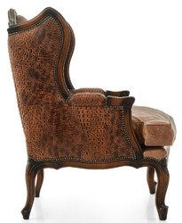 Luxus Barock Leder Echtleder Sessel Ohrensessel Braun