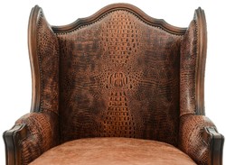 Luxus Barock Leder Echtleder Sessel Ohrensessel Braun