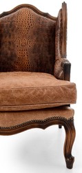 Luxus Barock Leder Echtleder Sessel Ohrensessel Braun