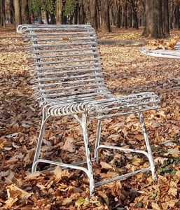 Sedia da Giardino Art Nouveau in Ferro Battuto Bianco Antico