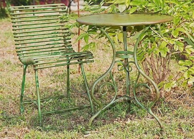 Casa Padrino Jugendstil Gartentisch Antik Grün Ø 80 x H. 70 cm - Handgefertigter Schmiedeeisen Tisch - Nostalgische Schmiedeeisen Garten & Terrassen Möbel