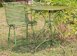 Table De Jardin Ronde Art Nouveau En Fer Forgé Vert Antique