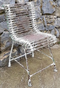Art Nouveau Wrought Iron Garden Chair Antique White Brown Green