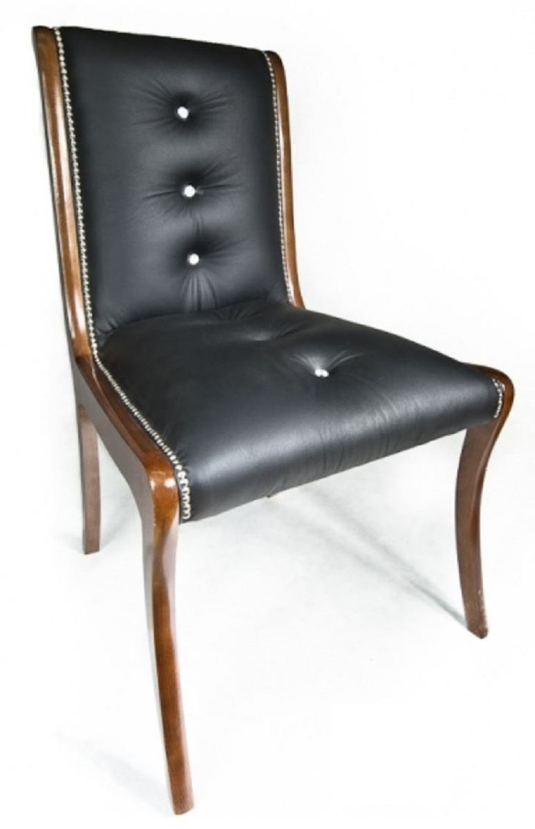 Conjunto de 4 Sillas de Comedor de Cuero Genuino de Lujo Negro Marrón Conjunto de 4 Sillas de Comedor de Cuero Genuino de Lujo Negro Marrón