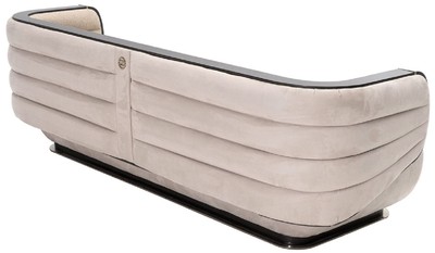 Casa Padrino Luxus Sofa Creme / Grau / Schwarz / Gold 275 x 95 x H. 80 cm - Wohnzimmer Sofa - Hotel Sofa - Wohnzimmer Möbel - Wohnzimmer Einrichtung - Hotel Möbel - Luxus Möbel - Luxus Einrichtung