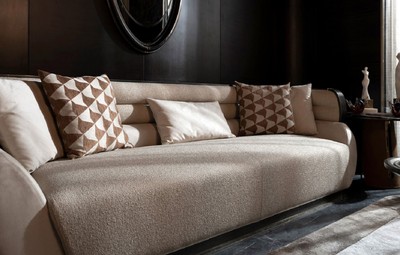 Casa Padrino Luxus Sofa Creme / Grau / Schwarz / Gold 275 x 95 x H. 80 cm - Wohnzimmer Sofa - Hotel Sofa - Wohnzimmer Möbel - Wohnzimmer Einrichtung - Hotel Möbel - Luxus Möbel - Luxus Einrichtung