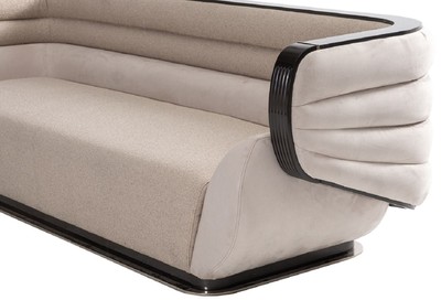Casa Padrino Luxus Sofa Creme / Grau / Schwarz / Gold 275 x 95 x H. 80 cm - Wohnzimmer Sofa - Hotel Sofa - Wohnzimmer Möbel - Wohnzimmer Einrichtung - Hotel Möbel - Luxus Möbel - Luxus Einrichtung
