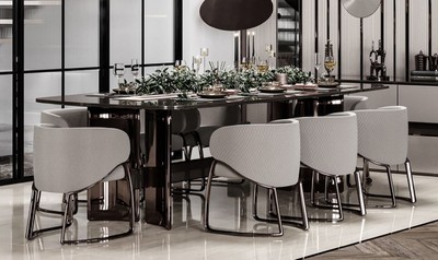 Set da Pranzo di Lusso Tavolo da Pranzo e 8 Sedie da Pranzo Grigio Bronzo