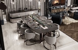 Ensemble de Salle à Manger de Luxe Table à Manger et 8 Chaises de Salle à Manger Gris Bronze