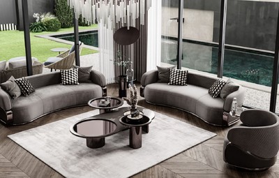 Casa Padrino Luxus Sofa Grau / Bronze 280 x 110 x H. 70 cm - Gebogenes Wohnzimmer Sofa - Hotel Sofa - Wohnzimmer Möbel - Wohnzimmer Einrichtung - Hotel Möbel - Luxus Möbel - Luxus Einrichtung