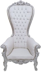 Casa Padrino baroque throne armchair with faux leather and rhinestones white / silver - Handmade royal armchair - Magnificent wedding armchair - Baroque giant armchair - Baroque furniture