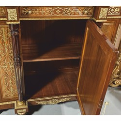 Casa Padrino Baroque Boulle chest of drawers Brown / Gold with white marble top 130 cm - furniture cabinet sideboard Casa Padrino Baroque Boulle chest of drawers Brown / Gold with white marble top 130 cm - furniture cabinet sideboard