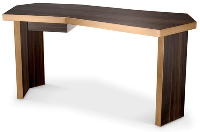 Scrivania Tavolo da Ufficio di Lusso con Cassetto Marrone Ottone