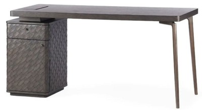 Luxus Schreibtisch Bürotisch mit Schublade und Tür Braun Bronze