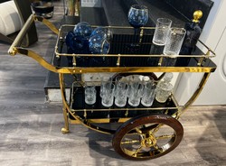 Luxus Trolley Servierwagen Gold Braun Schwarz