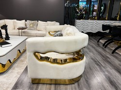 Luxus Wohnzimmer Hotel 2er Sofa Creme Gold