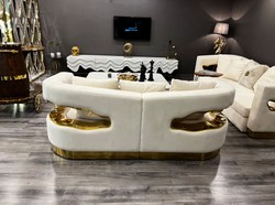 Sofá de Salón Hotel de Lujo de 3 Plazas Crema Oro