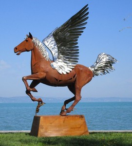 sculpture figurine décorative de jardin de luxe pégase cheval rouille argent
