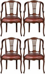 Luxus Barock Leder Esszimmerstuhl 4er Set mit Armlehnen Braun Luxus Barock Leder Esszimmerstuhl 4er Set mit Armlehnen Braun