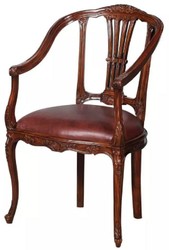 Luxus Barock Leder Esszimmerstuhl 4er Set mit Armlehnen Braun