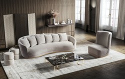 Sofá de Salón Curvo de Lujo Gris Claro Latón