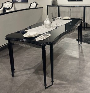 Table à Manger Baroque de Luxe en Bois Massif Noir Gris