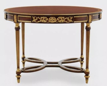 Table de Salle à Manger Baroque de Luxe Ronde en Bois Massif Marron Foncé Marron Or Antique