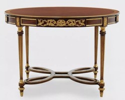 Tavolo da Pranzo Barocco di Lusso Rotondo in Legno Massello Marrone Scuro Marrone Oro Antico
