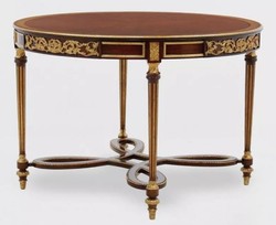 Tavolo da Pranzo Barocco di Lusso Rotondo in Legno Massello Marrone Scuro Marrone Oro Antico