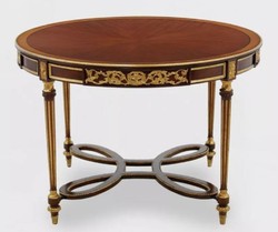 Tavolo da Pranzo Barocco di Lusso Rotondo in Legno Massello Marrone Scuro Marrone Oro Antico