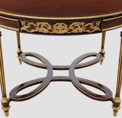 Tavolo da Pranzo Barocco di Lusso Rotondo in Legno Massello Marrone Scuro Marrone Oro Antico