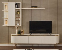 Luxus TV Schrank Set Weiß Gold