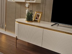 Luxus TV Schrank Set Weiß Gold