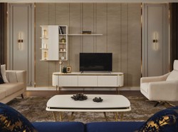 Luxus TV Schrank Set Weiß Gold