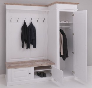 Casa Padrino Landhausstil Garderobenschrank Weiß / Naturfarben 205 x 65 x H. 210 cm - Massivholz Garderobe - Flur Schrank - Flurmöbel - Garderoben Möbel - Massivholz Möbel - Landhausstil Möbel