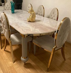 Casa Padrino luxury Art Deco dining chair set of 4 gray / gold 50 x 58 x H. 109.5 cm - Elegant kitchen chairs - Dining room furniture - Luxury furniture - Art Deco furniture