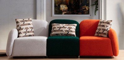 Luxus Wohnzimmer 3er Sofa Grau Grün Orange Schwarz