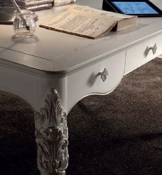 Segretario Scrivania Barocco di Lusso Bianco Argento